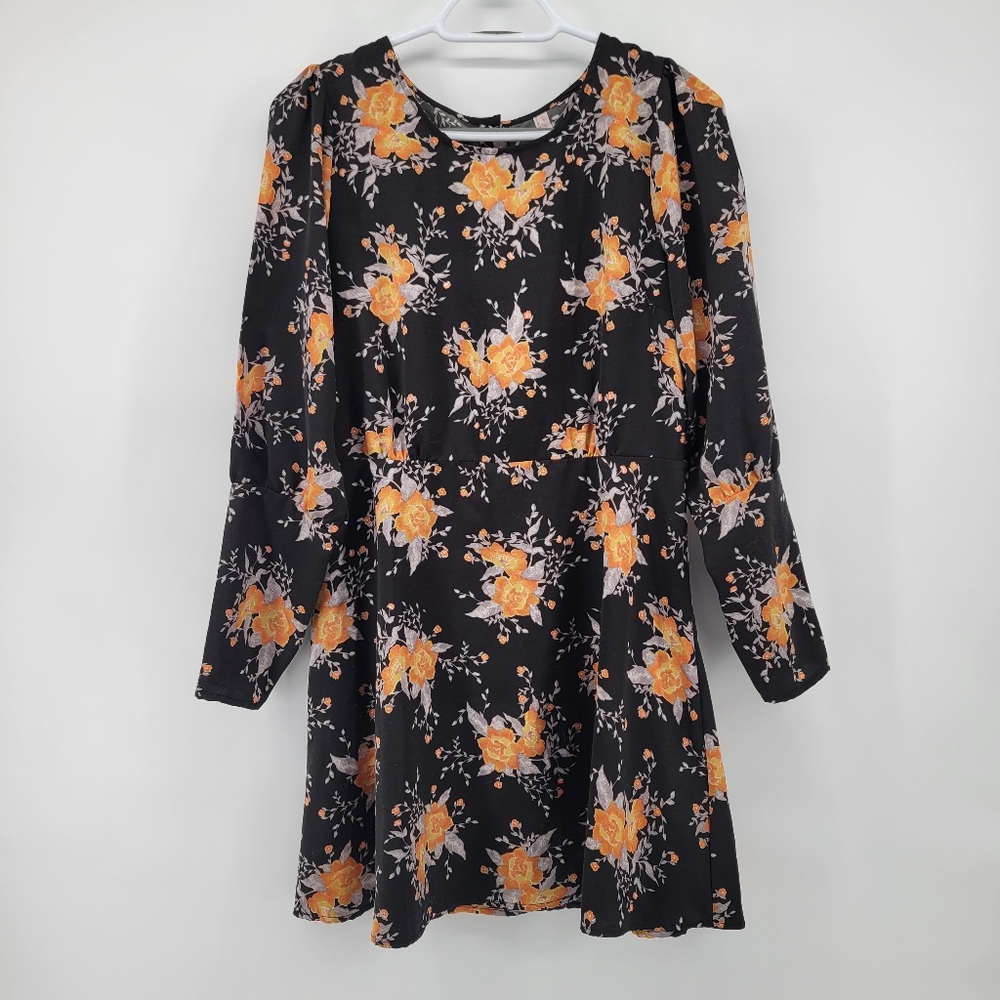 Free people Parker long sleeve mini dress black floral